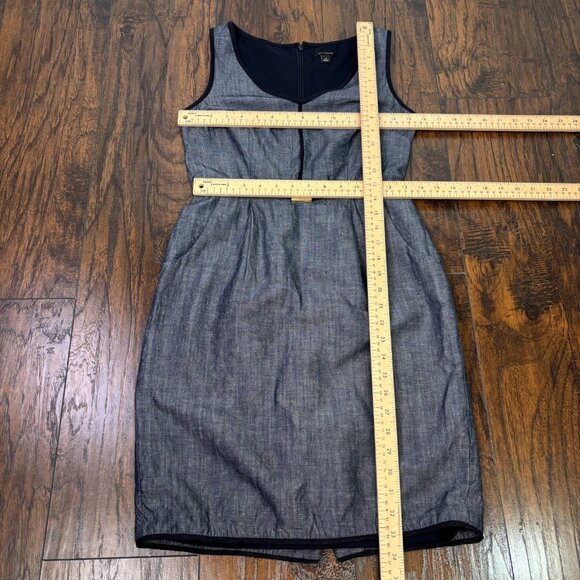 Ann Taylor Sheath Dress 0 Navy Blue Chambray Sleeveless V-Neck Pockets Women's - Picture 7 of 11